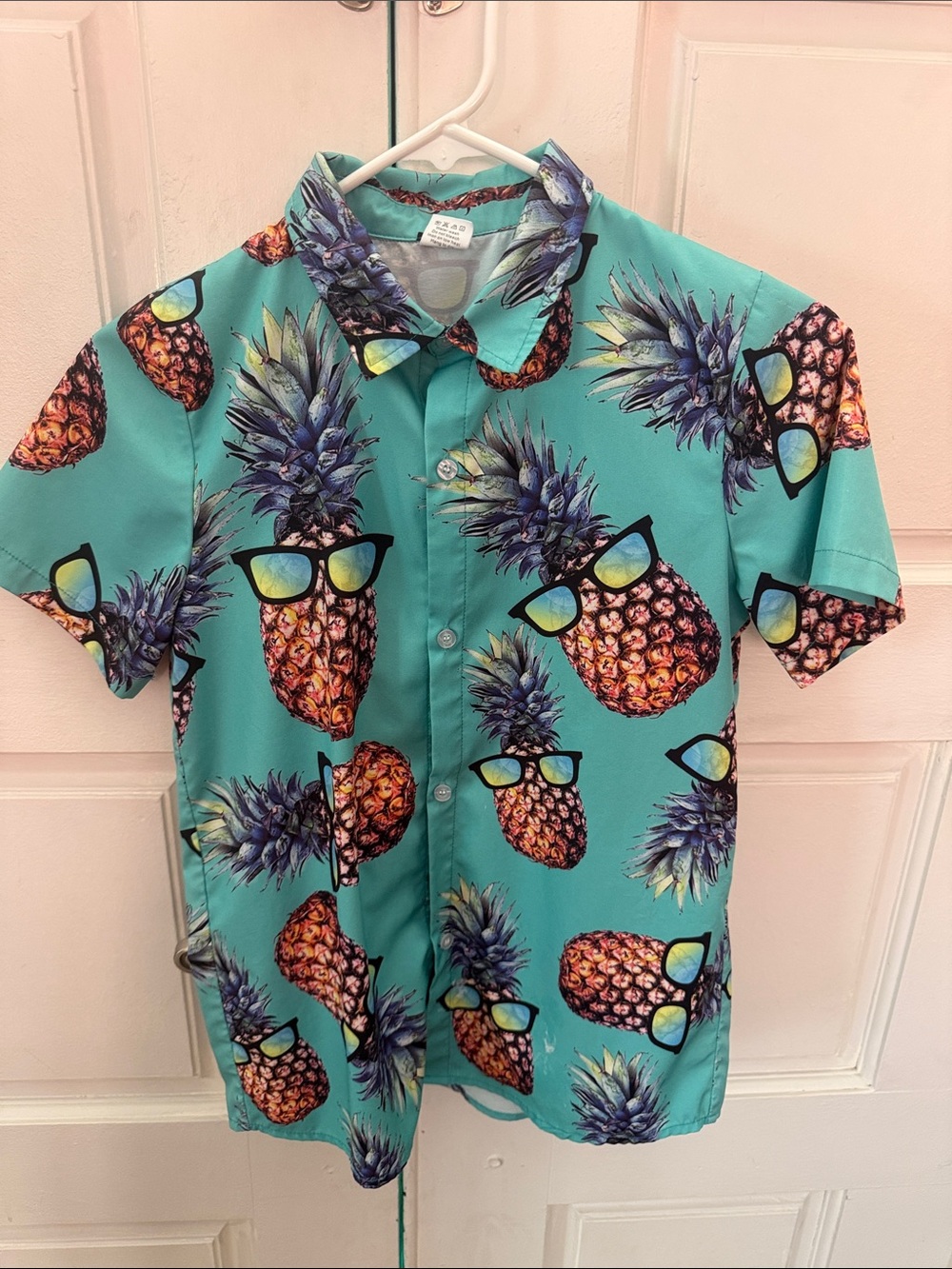 Boys medium novelty Pineapple Print Button-Up Shirt - Teal